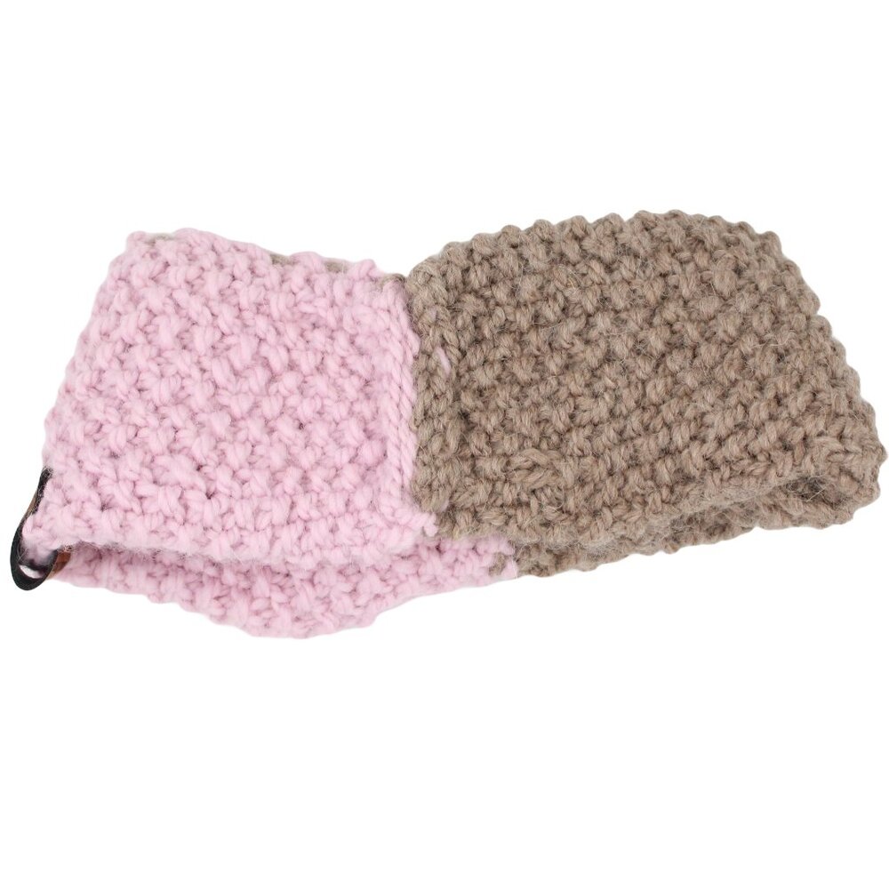 Handmade Knit Powder Pink & Beige Seed Stitch Wool & Alpaca Ear Warmer Headband - Picture 4 of 4